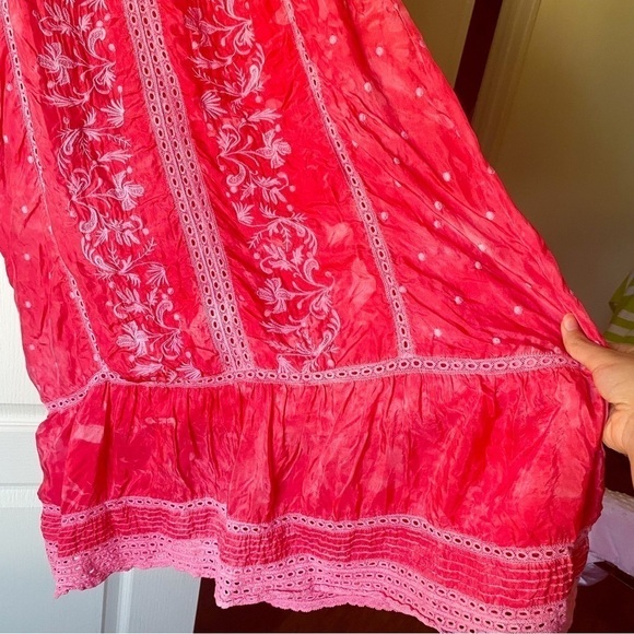 LoveShackFancy Dress Madeline Tie Dye Silk Ribbon Swiss-Dot Bordeaux S FLAWED - Picture 2 of 6